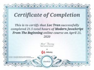 Loc Tran - Modern JavaScript From The Beginning Certification